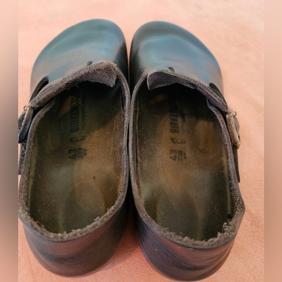 Vtg Men's 10 EU 43 Birkenstock London Brown Leather Brass Buckle Clogs - Picture 5 of 11